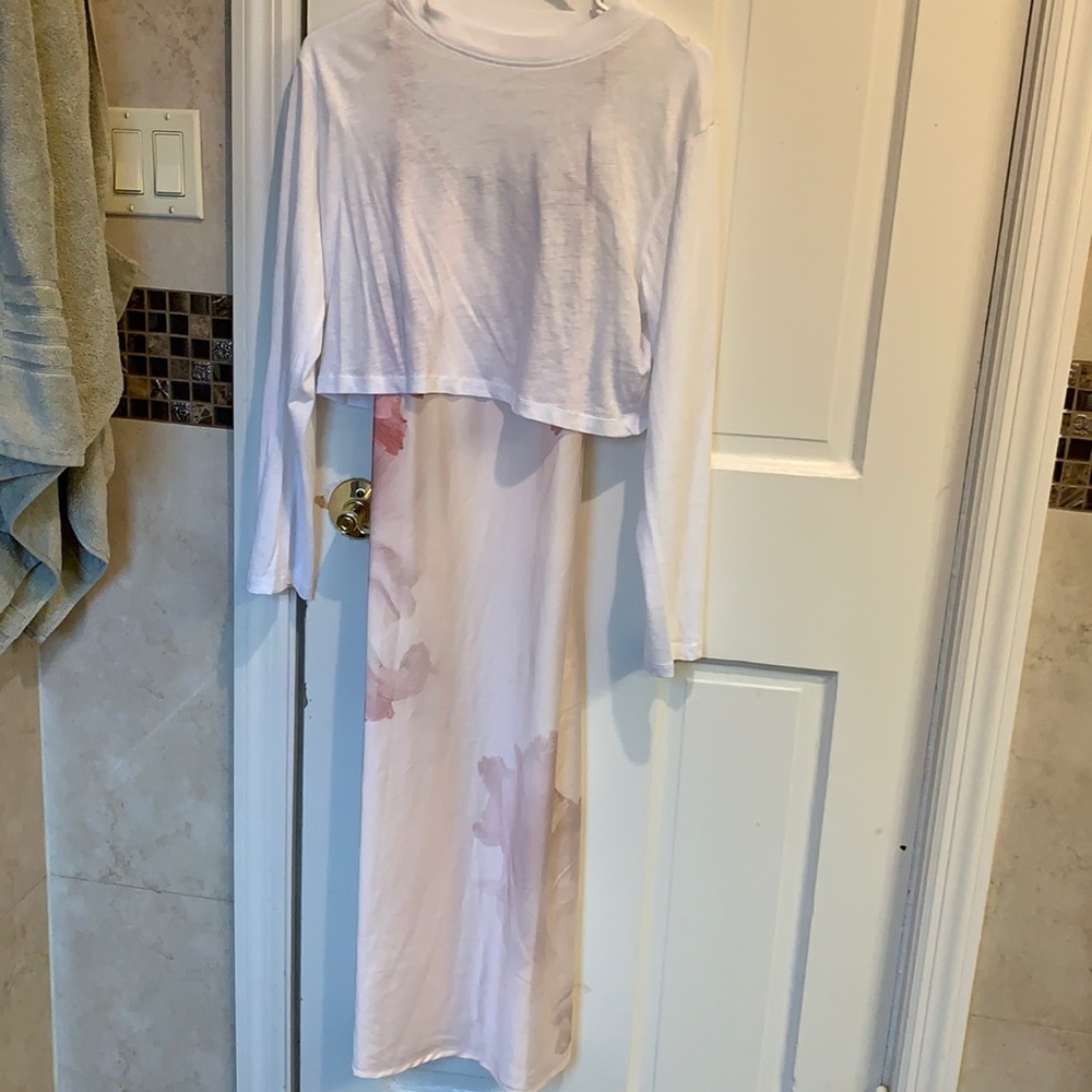 allsaints benno nubila 2-in-1 slip dress in border pink